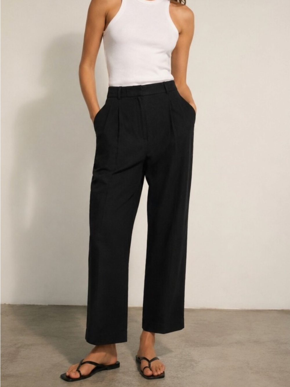 Oak & Fort Black Pleated High-Waist Dress Pants